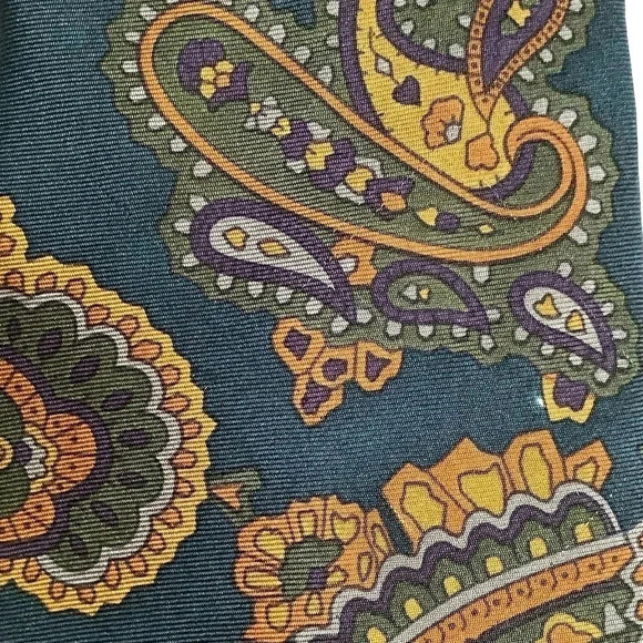 VINTAGE Teal Paisley Italian Silk Tie - Picture 7 of 11